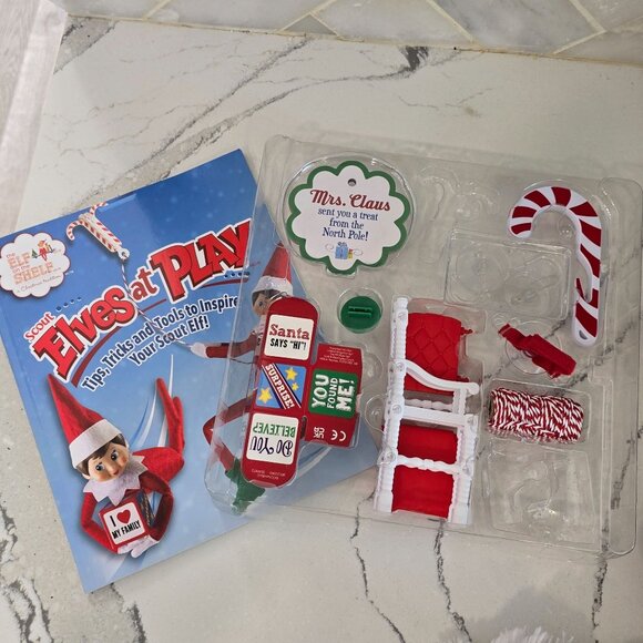 "Elves At Play" Kit With Scout Elf St. Bernard & Arctic Fox Plush elf on the she - Picture 3 of 9